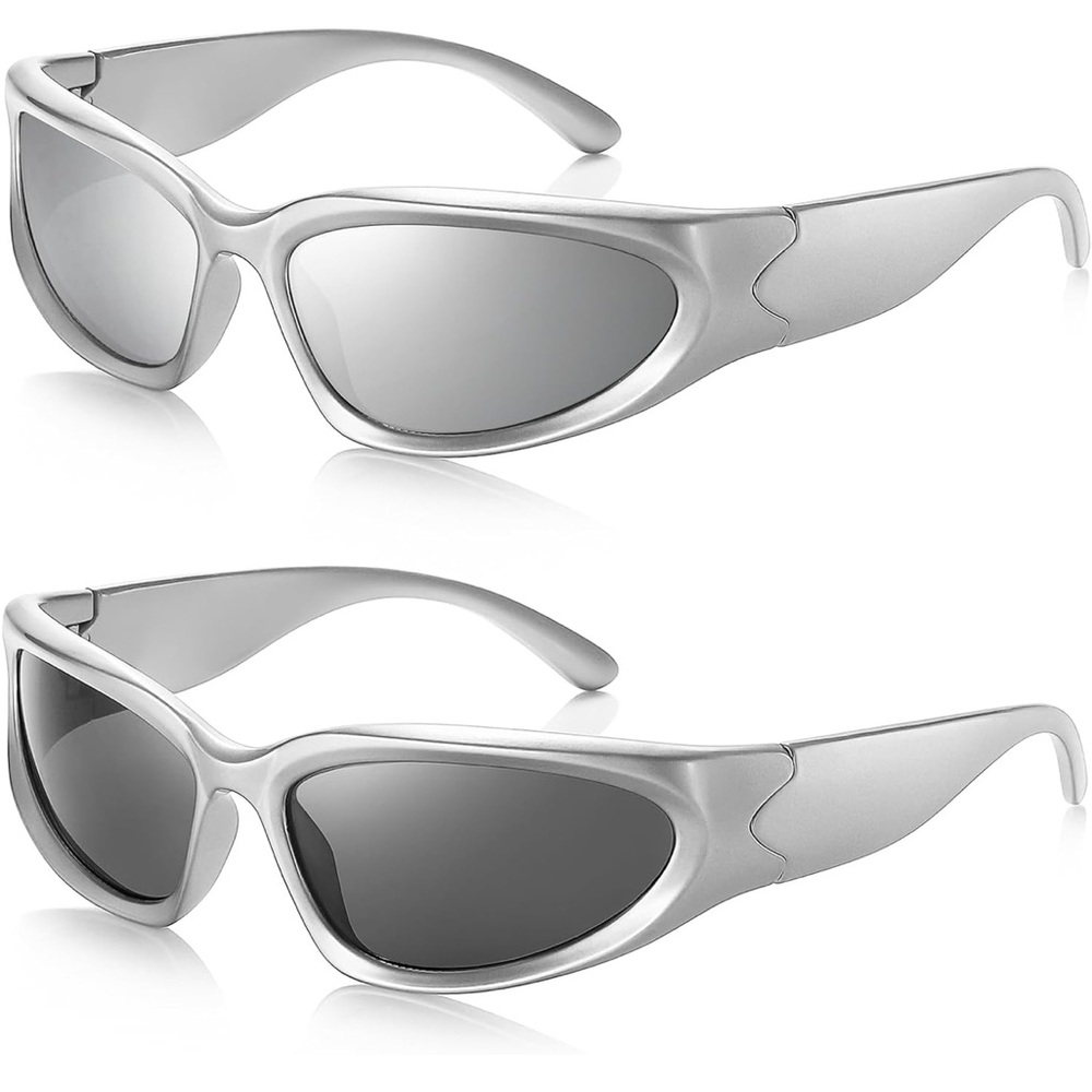JASPIN Y2K Wrap Around Sunglasses for Women/Men Sliver Oval